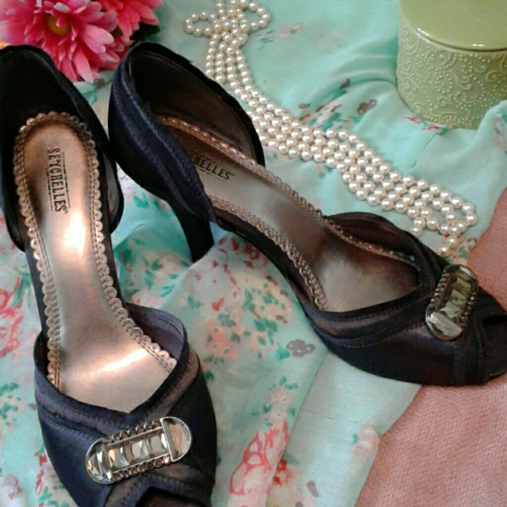 Sale! Velvet navy blue High heels rhinestone shoes - Picture 2 of 5
